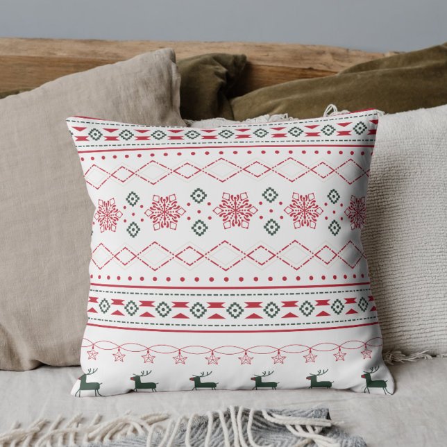 White Christmas Pattern Reindeer Snowflakes Cushion (Creator Uploaded)