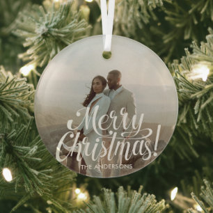 White Christmas Photo Glass Tree Decoration