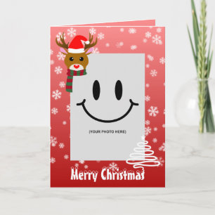White Christmas Photo Rudolph Red Nosed Reindeer Card