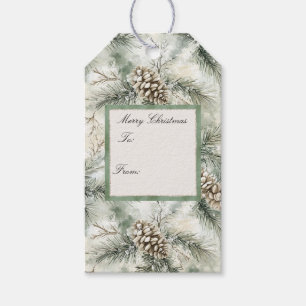 White Christmas Pine Cones Green To From Gift Tags