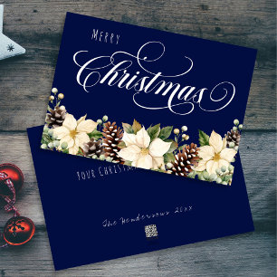White Christmas Poinsettia blue   Holiday Card