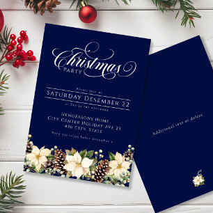 White Christmas Poinsettia blue Party  Invitation