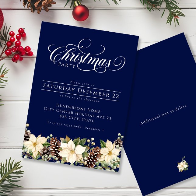 White Christmas Poinsettia blue Party  Invitation (Creator Uploaded)
