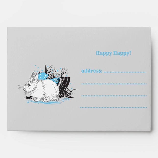 white christmas Rabbit Hare Envelope (Front)