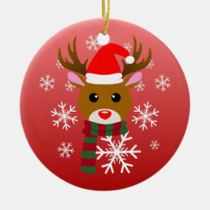 White Christmas Rudolph the Red Nosed Reindeer Ceramic Tree Decoration