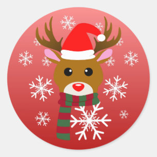 White Christmas Rudolph the Red Nosed Reindeer Classic Round Sticker