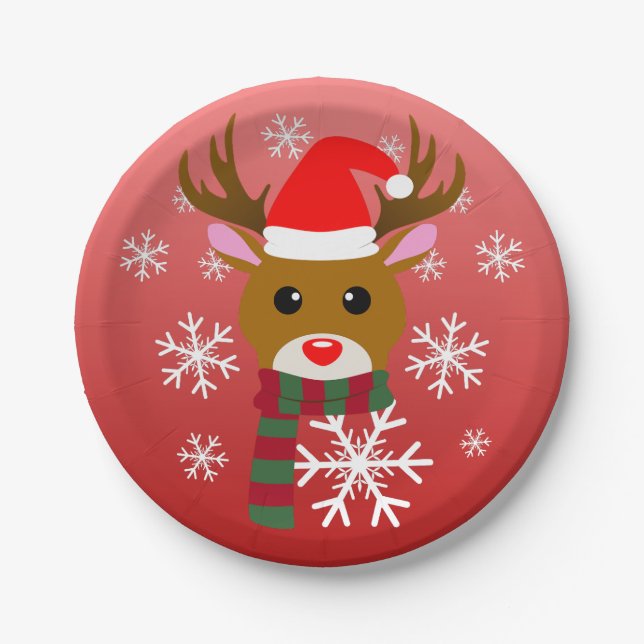 White Christmas Rudolph the Red Nosed Reindeer Paper Plate (Front)