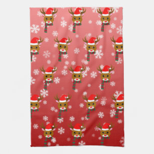 White Christmas Rudolph the Red Nosed Reindeer Tea Towel