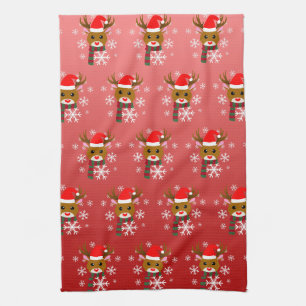 White Christmas Rudolph the Red Nosed Reindeer Tea Towel