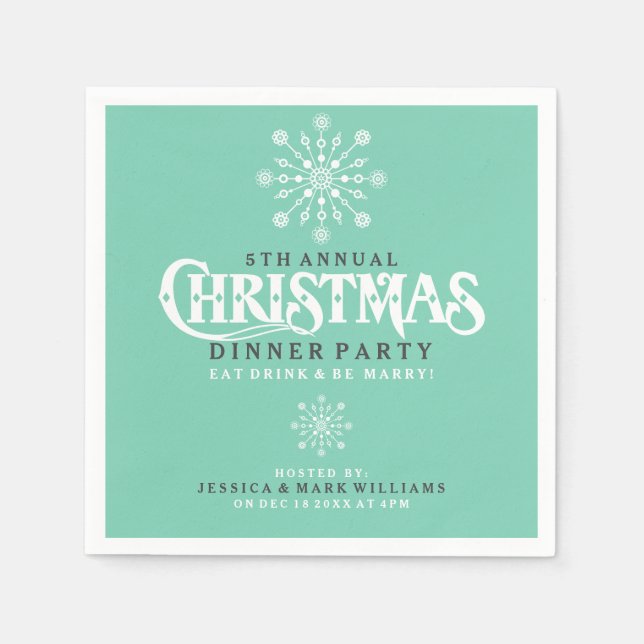 White Christmas Snowflake Dinner Party Design Napkin (Front)