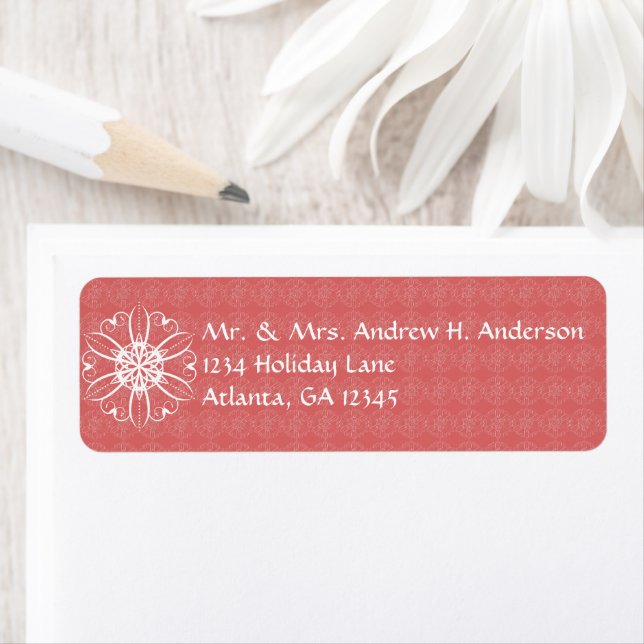 White Christmas Snowflake on Red Pattern Labels (Insitu)