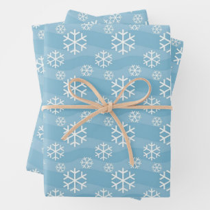 White Christmas Snowflakes Abstract Blue  Wrapping Paper Sheet