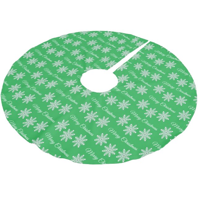 White Christmas snowflakes Merry Christmas green Brushed Polyester Tree Skirt (Angled)