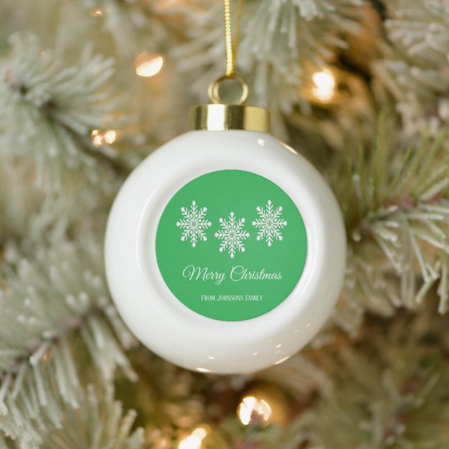 White Christmas snowflakes Merry Christmas green Ceramic Ball Christmas Ornament (Tree)