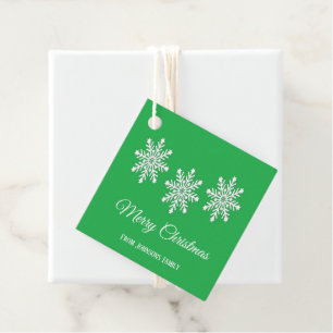 White Christmas snowflakes Merry Christmas green Favour Tags