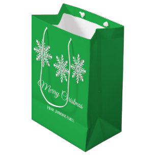 White Christmas snowflakes Merry Christmas green Medium Gift Bag