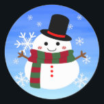 White Christmas Snowman Classic Round Sticker<br><div class="desc">Merry Christmas!</div>