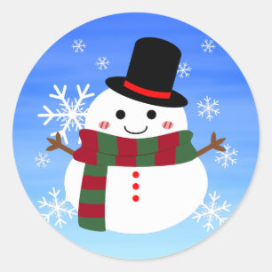 White Christmas Snowman Classic Round Sticker