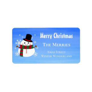 White Christmas Snowman Label