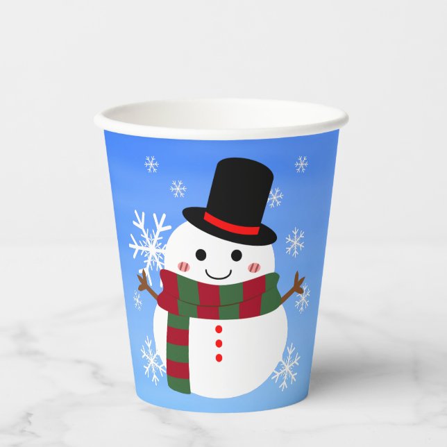 White Christmas Snowman Paper Cups (Front)