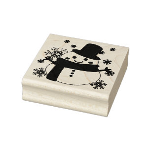 White Christmas Snowman Rubber Stamp