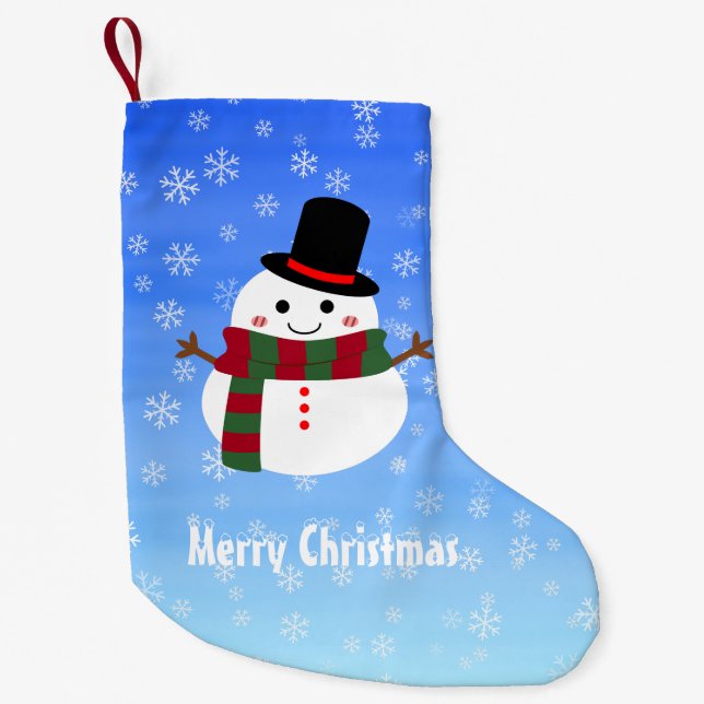 White Christmas Snowman Small Christmas Stocking (Front)