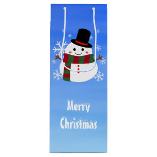 White Christmas Snowman Wine Gift Bag