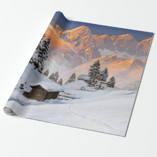 White Christmas Snowy Mountain Landscape Wrapping Paper