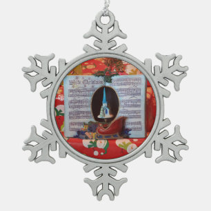 white Christmas song book Snowflake Pewter Christmas Ornament