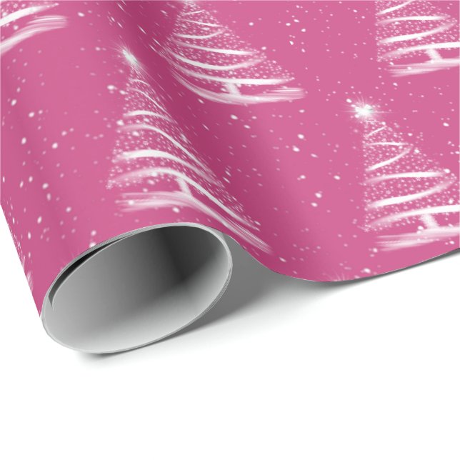 white Christmas star tree on pink Wrapping Paper (Roll Corner)