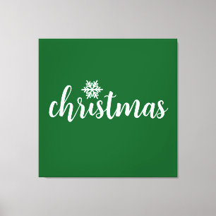 White CHRISTMAS Text Snowflake On Forest Green Canvas Print