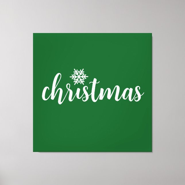 White CHRISTMAS Text Snowflake On Forest Green Canvas Print (Front)