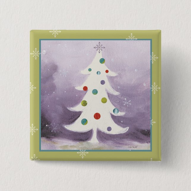 White Christmas Tree 15 Cm Square Badge (Front)