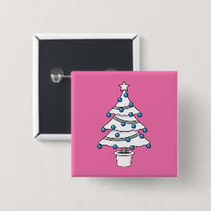 White Christmas Tree 15 Cm Square Badge