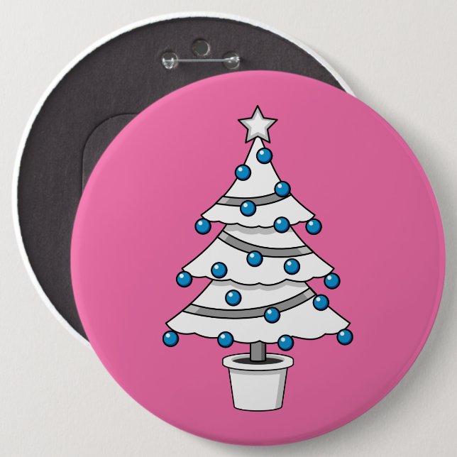 White Christmas Tree 6 Cm Round Badge (Front & Back)