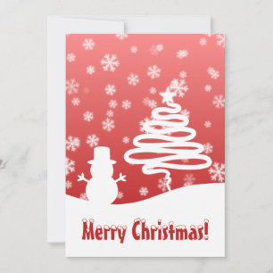 White Christmas Tree and Snowman Flat Card