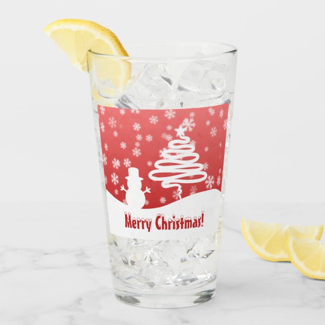 White Christmas Tree and Snowman Glass (Front Ice)