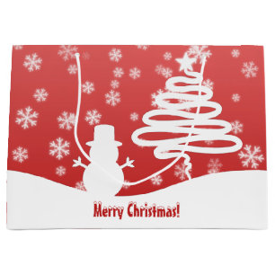 White Christmas Tree and Snowman Large Gift Bag