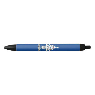 White Christmas Tree Blue Decorations - Merry Xmas Black Ink Pen
