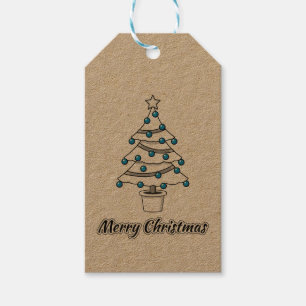 White Christmas Tree Blue Decorations - Merry Xmas Gift Tags