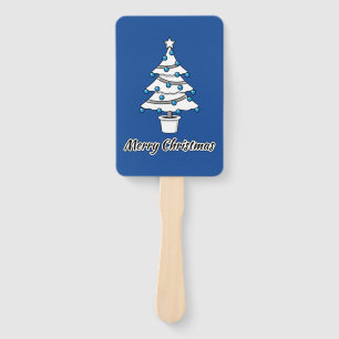 White Christmas Tree Blue Decorations - Merry Xmas Hand Fan