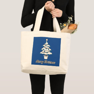 White Christmas Tree Blue Decorations - Merry Xmas Large Tote Bag