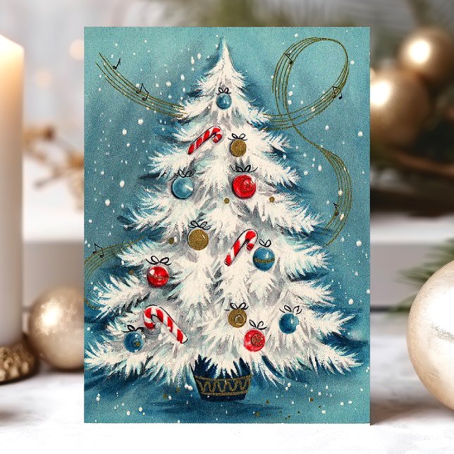 White Christmas Tree In The Snow Christmas Scene Holiday Postcard (Creator Uploaded)