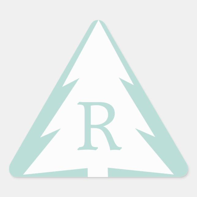 White Christmas Tree on Mint Green Custom Monogram Triangle Sticker (Front)