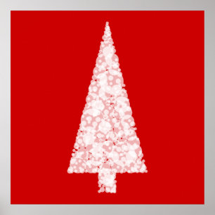 White Christmas Tree. On Red. Modern. Poster