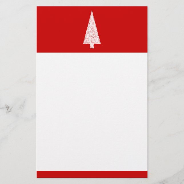 White Christmas Tree. On Red. Modern. Stationery (Front)