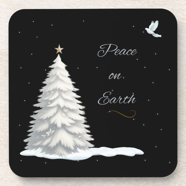 White Christmas tree Peace coasters (Front)