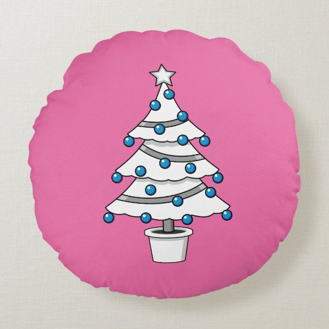 White Christmas Tree Round Cushion (Front)
