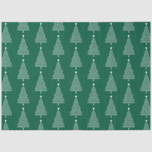 White Christmas Tree Stars Pattern On Green Tissue Paper