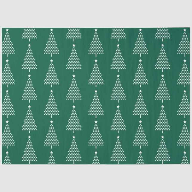 White Christmas Tree Stars Pattern On Green Tissue Paper (Front)